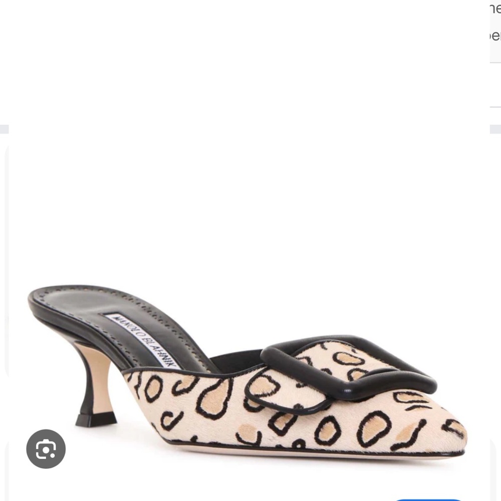 Manolo Blahnik Maysalebi Cream Ponyhair Leopard Kitten Heels